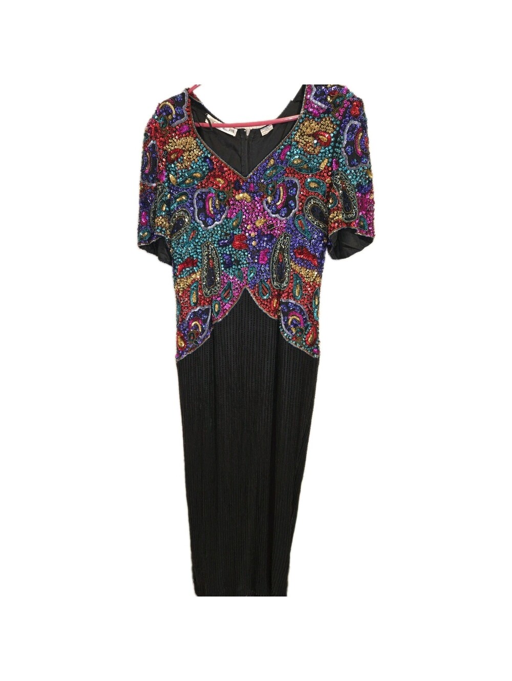 Scala 💯 silk Beaded Dress Maxi Formal Dress Hand Beaded Vtg